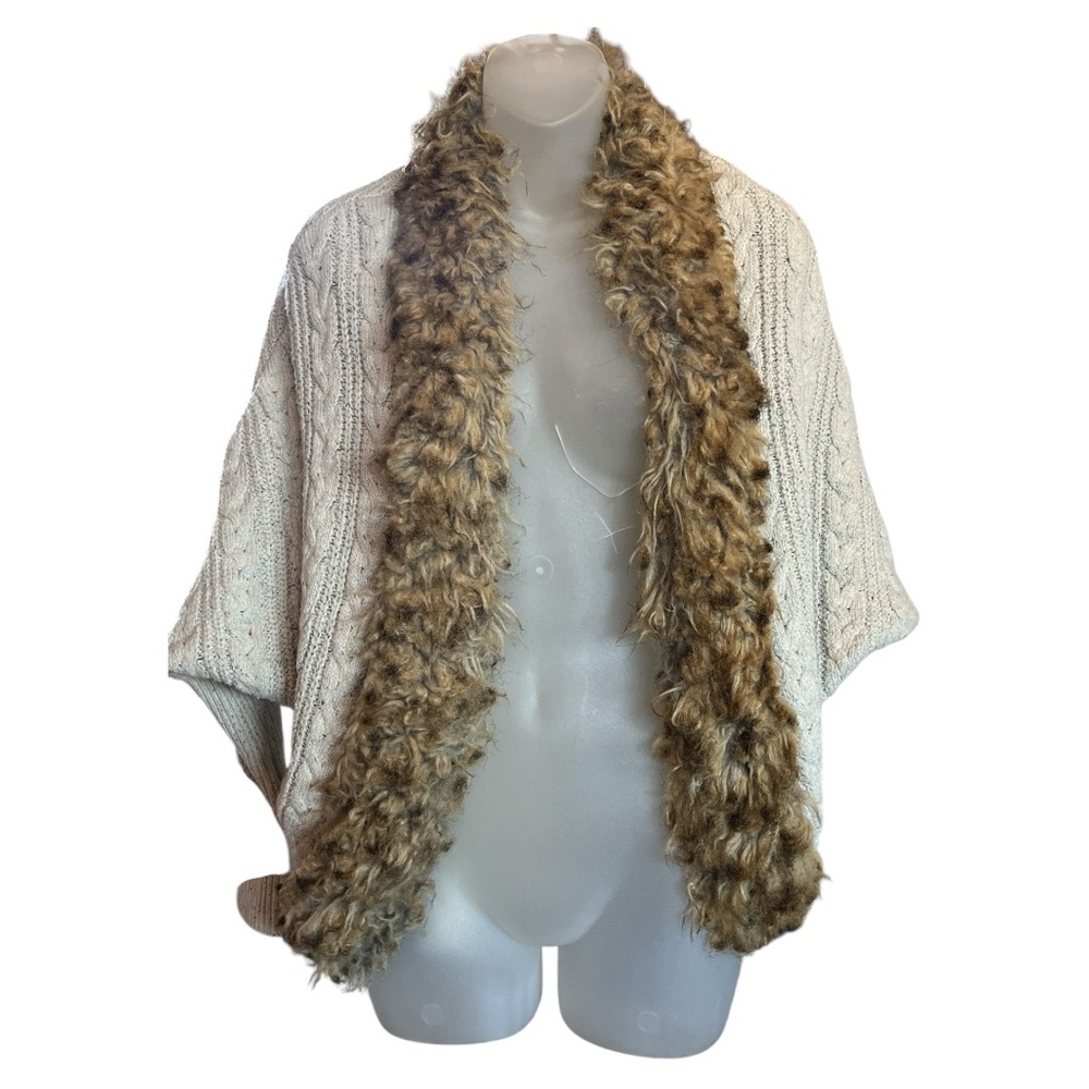 A.Gain Cream Knit Cardigan with Faux Fur Trim size small